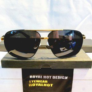 Unisex Polarized Sunglasses Black/Gold 2 Beams Frame 100%UV Protection 61mm